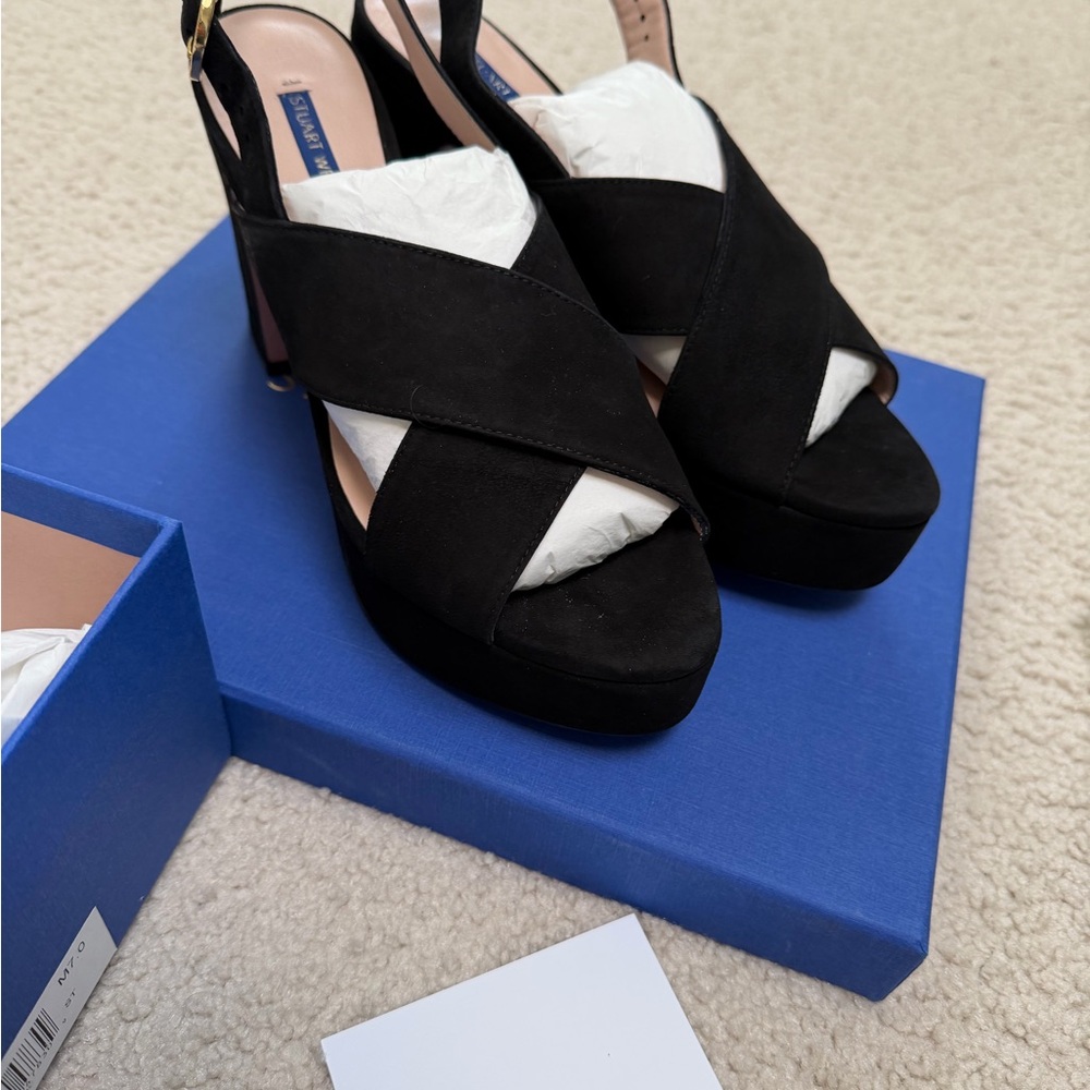 Stuart Weitzman Black Suede Platform Sandals - Picture 3 of 7